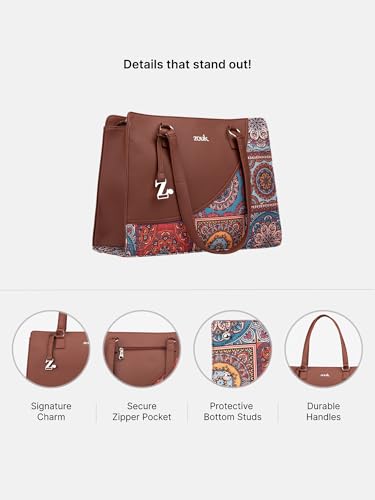 ZOUK Women's Multicolor Mandala Print Office Essential Bag | Jute | Vegan Leather Handcrafted Tote Bag With Double Handle Shoulder Strap| Multicolor