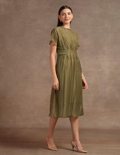 U.S. POLO ASSN. Women's Polyester Fit and Flare Midi Casual Dress (UWAW24DRS145_Brown