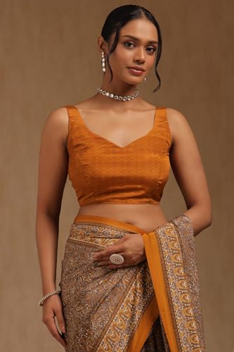 Soch Womens Mustard Crepe Ethnic Motifs Saree