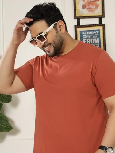 JOHN PRIDE Plus Size Men Regular Fit Solid Short Sleeves Rust Round Neck T-Shirt (JPTSR3501T_7XL_Rust)