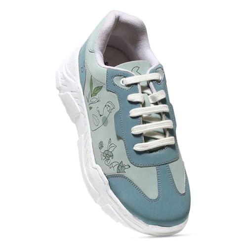 FEMME Women's Sneakers|Lightweight|Water-Resistance|Soft Cushioned|Anti-Skid|Mid-Top|Fashion|Trendy|Party Shoes|Slip-Resistance|Casual Shoes| Running, Gym & Walking|Printed Sneakers|BLUE|UK 7