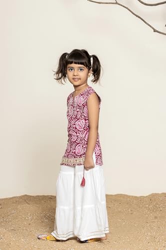 Itemzon Kiara Lavender Kids Sleeveless Trending Sharara Set (9-10 Years, Mehroon)