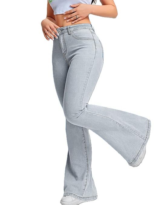ADBUCKS Women's Wide Leg Fit High Rise Jeans II Bootcut Jeans II (in, Numeric, 40, Grey)