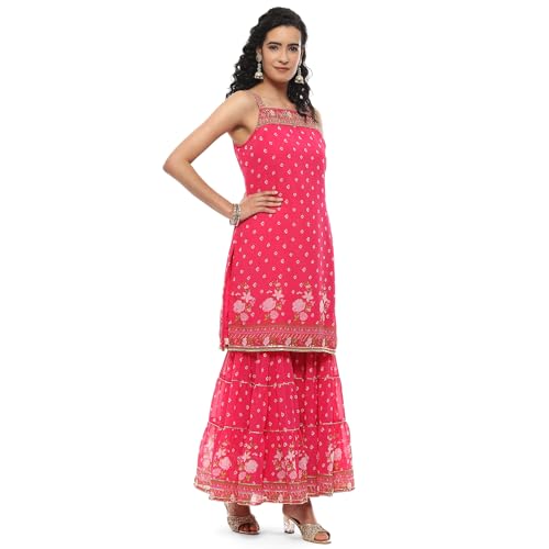 Rangriti Women Polyester Printed Straight Suit Set (FESTIVE19358SS24PNK_Pink