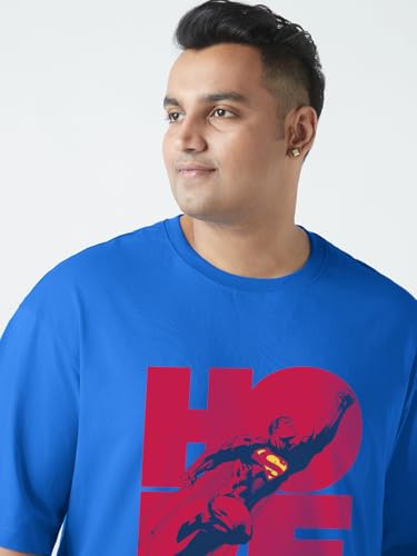 Bewakoof Official DC Merchandise Superman Men's Graphic Print Oversized Fit Half Sleeve Round Neck Cotton Plus Size T-Shirt_694219_Blue_5XL