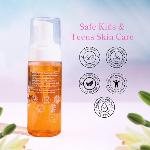 Whimsy Beauty Foaming Body Wash for Girls & Kids | Gentle Tear-Free Cleanser with Aloe Vera & Orange Extract | Safe for Sensitive Skin | Fun Scent | 4 to 16 Years | Organic, Natural Formula | Sulfate & Paraben Free | Dermatologist Tested
