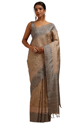 Soch Womens Blue Tussar Embroidered Saree
