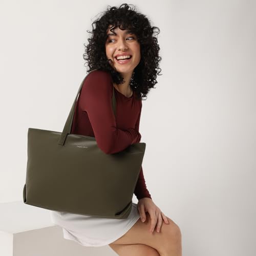 Fastrack Casual Tote Bag For Girls, Large Size With A Zipper Closure And Padded Laptop Compartment, Compatible With Laptops Up To 14 Inches, Double Handle Bag, Grey