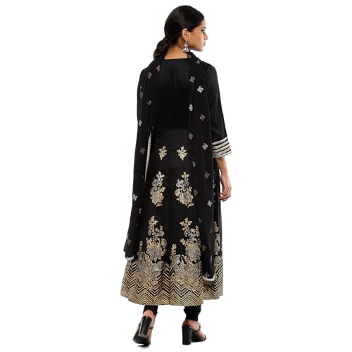 BIBA Women's Black Polyester Blend Anarkali Suit Set_42