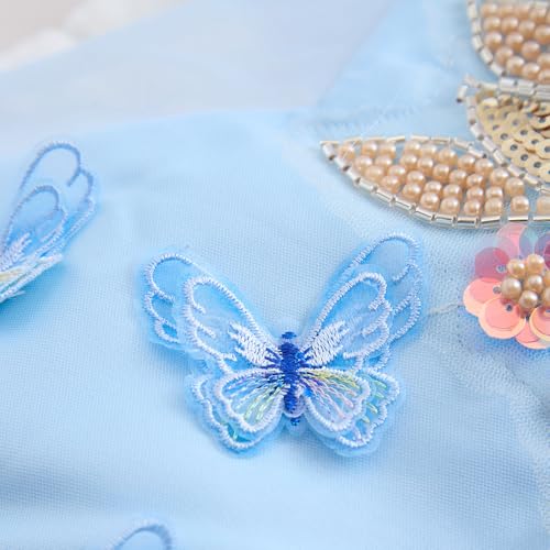 Hopscotch Girls Butterfly Applique Gown in Blue Color for Age (2-3 Years)