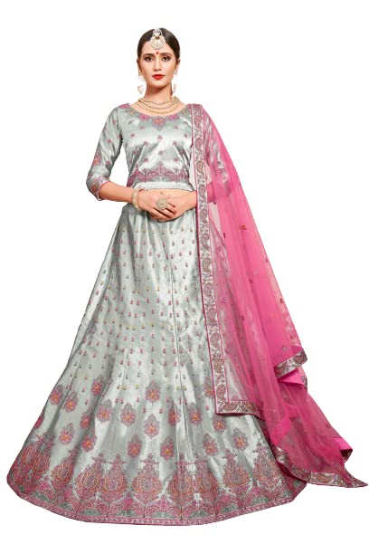 FUSIONIC Beautiful Grey colored Soft Net base designer Lehenga Choli For Women
