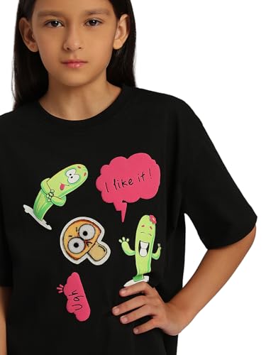 VERO MODA Girl's Graphic Print Regular Fit Black T-Shirt