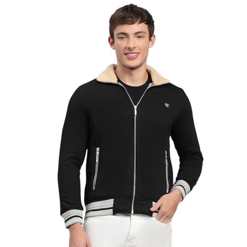 Monte Carlo Mens Regular Fit Solid Zipper Full Sleeve Winter Sweatshirt | Stylish Sweatshirt for Men |Comfortable Casual Winter Wear for Men's Black L (Pack of 1)