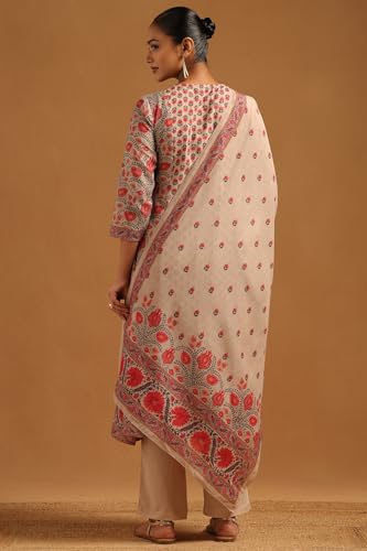 Soch Womens Beige Mul Chanderi Botanical Salwar Suit With Hand Embroidery and Bead Details