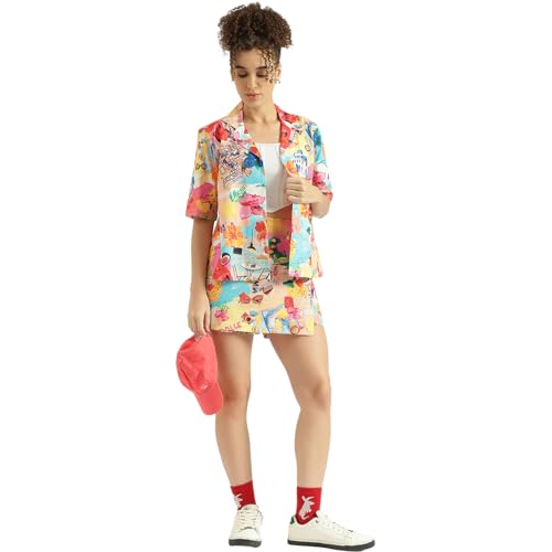 United Colors of Benetton Regular Fit Spread Collar Collage Print Shirt (Size: M) - 26P5WVNTPX69I901 Multicolor