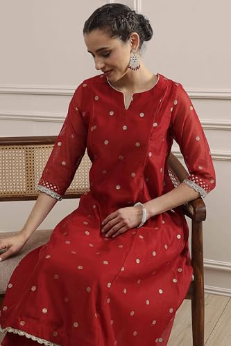 Biba Women's Polyester Kurta Set (SKDUTSV31131AW25RED_Red