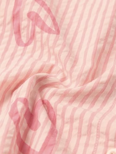 The Souled Store Little Hearts Women and Girls Full Length Sleeves Spread Collar Light Pink Striped Embroidered Cotton Oversized Boyfriend Fit Lightweight Everyday Shirt