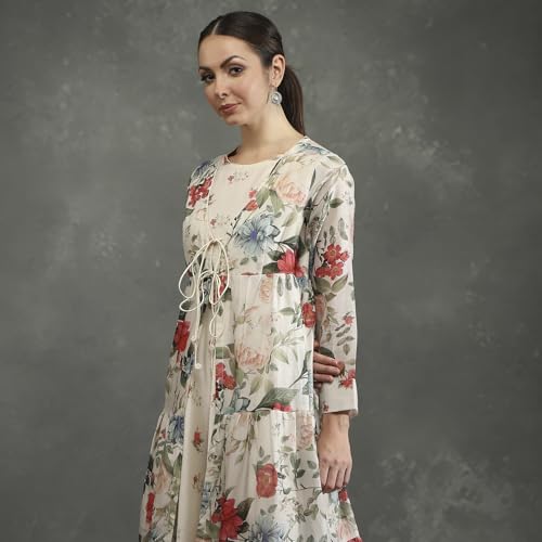 BIBA Women's Cotton Blend Mini Dress (CKD10954AW24IVRY_Ivory