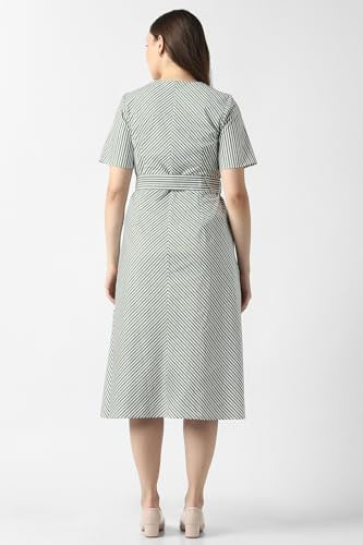 Women Green Stripe Knee Length Formal Dress
