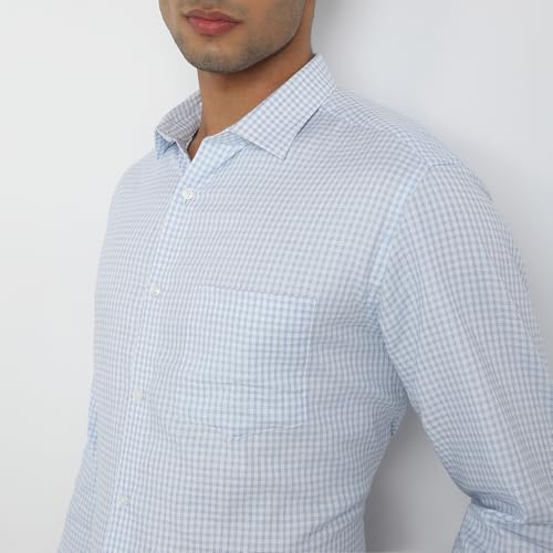 Park Avenue Men Regular Fit Checks Pattern Pure Cotton Semicutaway Collar Full Sleeve Formal Shirt (Size: 38)-PMSK18897-B3 Medium Blue