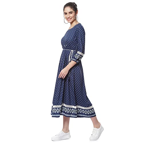 Rangriti Indigo Kalidar Printed Viscose Ethnic Dress (RMMINKOBA18114_L)