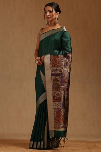 Soch Womens Green Tussar Ethnic Motifs Saree