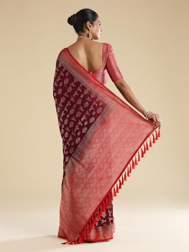 AKHILAM Women's Maroon Georgette Floral Printed Saree With Unstitched Blouse Piece (66ALEKHA6601_NV)