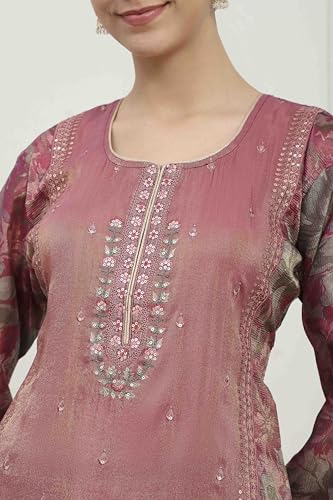 Biba Women Purple Silk Blend Machine Embroidered Unstitched Suit Set_FREE SIZE