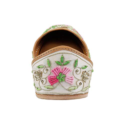 Metro Womens Beaded White Mojaris (Size (3 UK (36 EU))