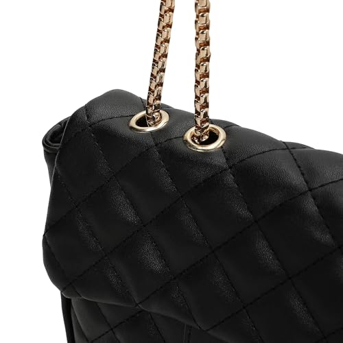 Fastrack Black PU Structured Quilted Sling Bag for Women, Girls and Ladies | Polished Quilted Chic Exterior | Chain Crossbody Handbag | Ladies Purse Handbag
