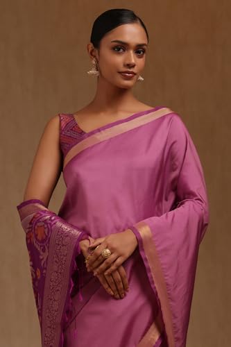 Soch Womens Lavender Silk Solid Saree
