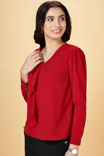 Annabelle by Pantaloons Women's Regular Fit T-Shirt (110152402004_Savvy Red L)