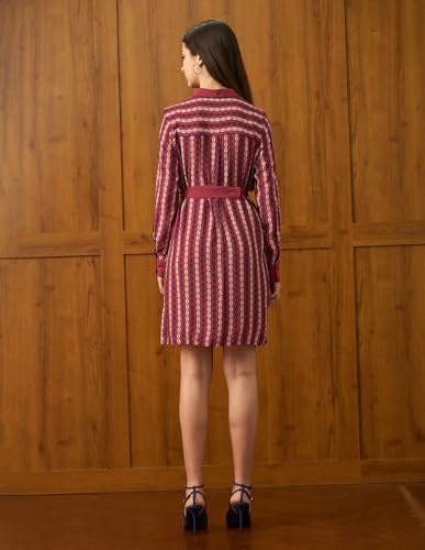 U.S. Polo ASSN. Women Abstract Printed Mini Shirt Dress with Belt (UWAW25DRS193_Red_S)