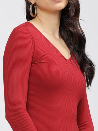 Tokyo Talkies Women V-Neck 3/4 Sleeve Knee-Length Dress TTJ6012412 Red S