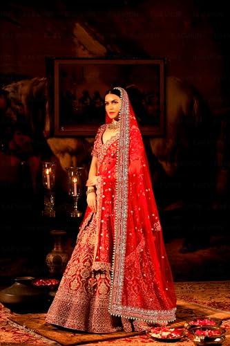 kaevion 2.5 mtr Bridal sada saubhagyavati bhav Embroidery with Moti Lace dupatta | Bridal Entry Dupatta for Wedding |Traditional Outfits Dulhan Chunari