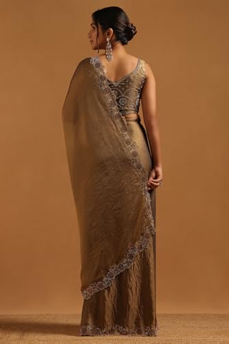Soch Womens Olive Fendy Organza Saree With Swarovski Stone