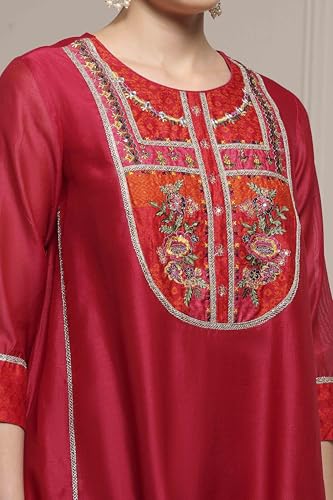 Biba Women's Chanderi Silk Kurta Set (SKDDBRI30805AW25PNK_Pink