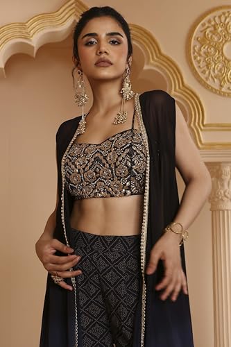 BIBA Women Black Viscose Georgette Bandhani Printed Fusion Set_36