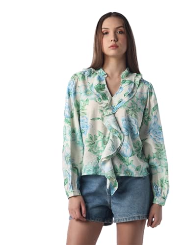 ONLY Women Floral Print Regular Fit Green Top