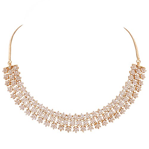 Ratnavali Jewels American Diamond White Necklace Pendant Set with Earrings for Women