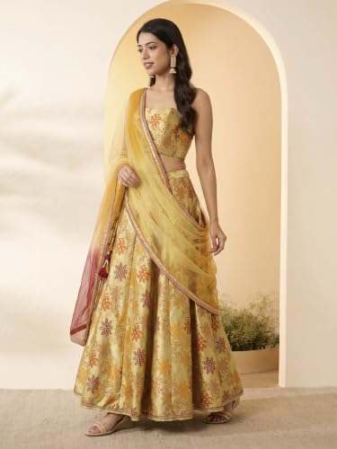 BIBA Polyester Yarndyed Kalidar Wedding Blouse With Lehenga And Dupatta