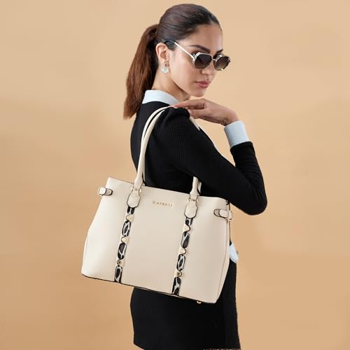 Caprese Chelsea Large Satchel Bag for Women | Elegant Multi-Compartment Office Handbag with Adjustable & Detachable Strap | Shoulder & Crossbody Sling Bag with Zipper Closure (Alpine Oat)