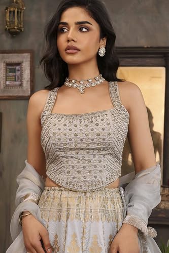 BIBA Women Light Blue Cotton Kalidar Dyed Lehenga Set_38