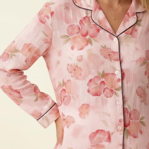 KRESTLY Women's Cotton Floral Printed Night Suit Full Sleeve Pajama Set (Blush Pink Floral Prints, S-M (Inside Garment Label XL))
