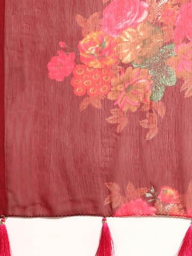 RANI SAAHIBA Women's Chiffon Floral Printed Saree Without Blouse (SKR11163_Maroon)