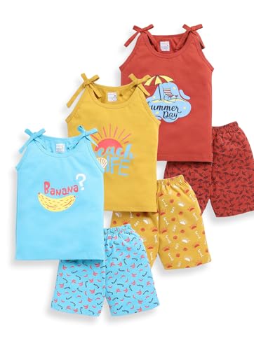 MI Kidz Pure Cotton Jhablas/Vests with Shoulder Straps and Half Pant Set for Infants