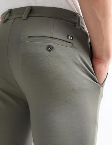 Arrow Sport Men's Solid Super Slim Fit Trousers (ASAKTR2401_Olive_38)