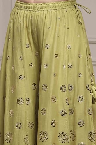 Biba Women Green Cotton Printed Sharara Suit Set_32