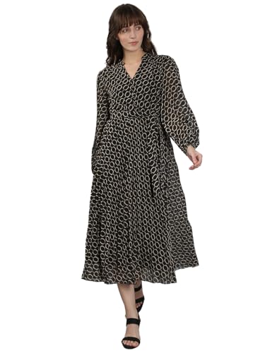 VERO MODA Women's Polyester Fit and Flare Black Dress