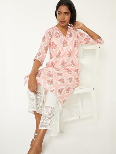 Max Women Floral Print Straight Kurta(Peach_M)